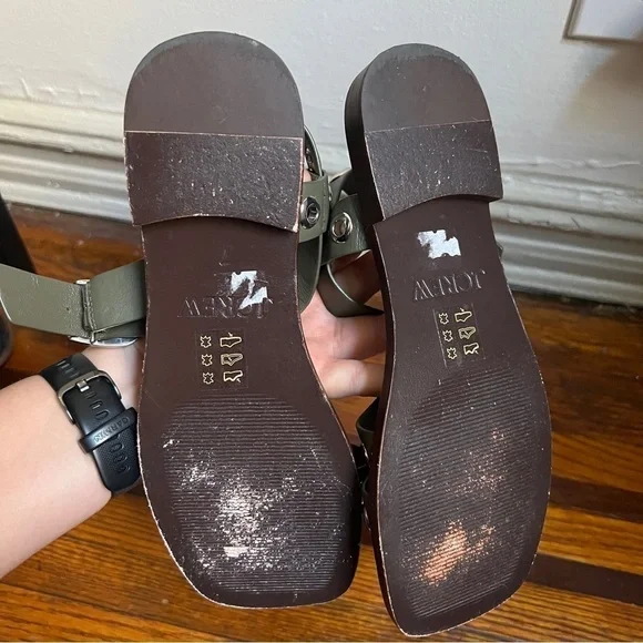 J.Crew Grommet cross-strap sandals in leather, olive size 7 - Picture 3 of 7